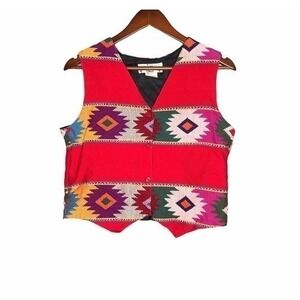 Orvis red southwestern print aztec button vest